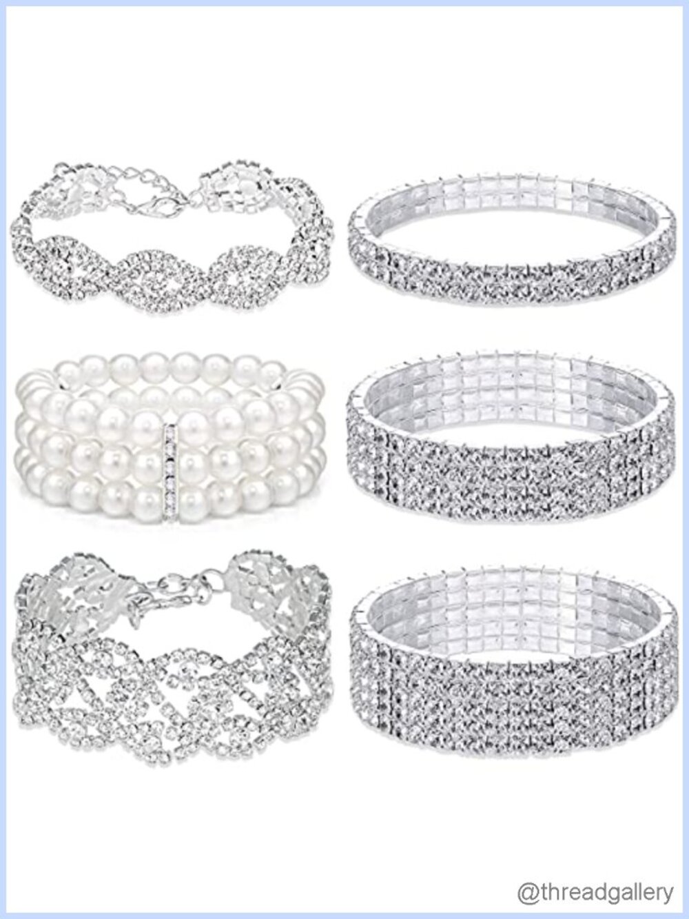 6 Piece Rhinestone Stretch Bracelet Set for Women Bridal Wedding Sparkly
